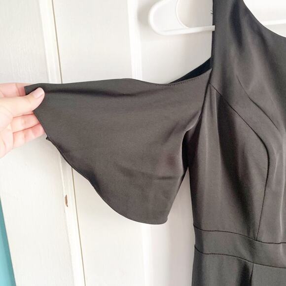 Kleinfeld Satin Formal Cold Shoulder Maxi Dress Strappy Back Black Bridesmaid 2 - Picture 2 of 16